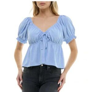 Lola Grace Babydoll Top Womens Large Sky Blue Gathered Peplum Puff Sleeve
